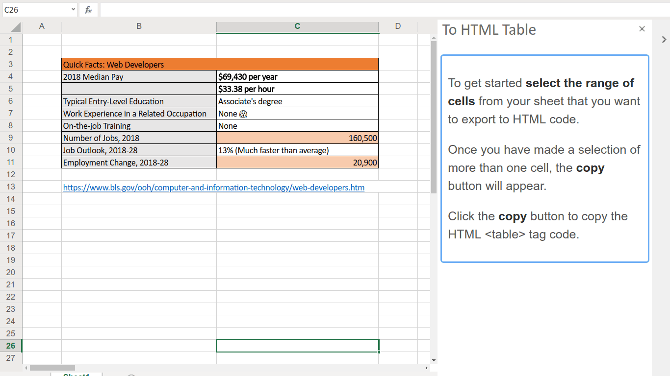 Excel To HTML Table